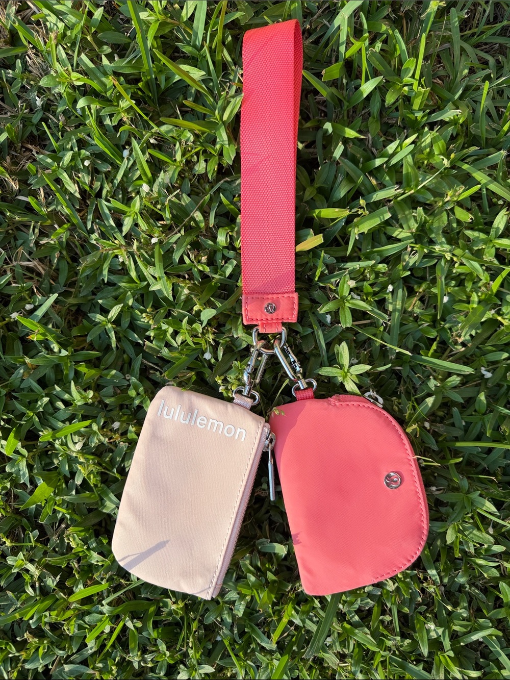 lululemon athletica Pink and Coral Wristlet Key Pouch Set
